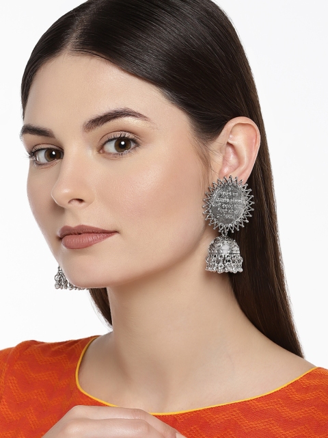 

Zaveri Pearls Silver-Toned Classic Jhumkas