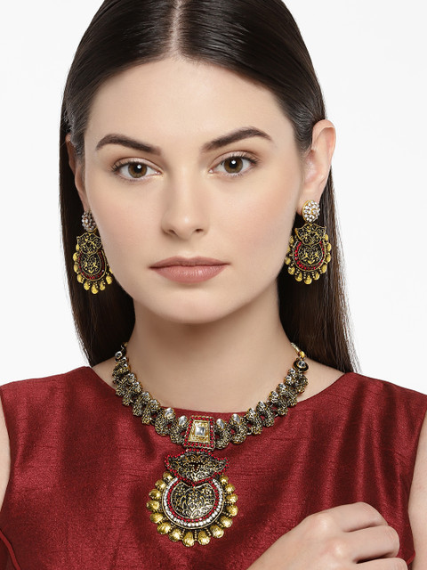 

Zaveri Pearls Gold-Plated & Red Antique Jewellery Set