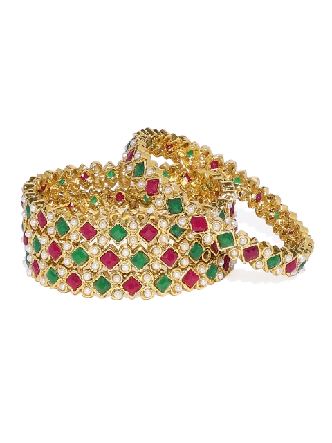 

Zaveri Pearls Gold Toned & Red Traditional Set of 4 Bangles