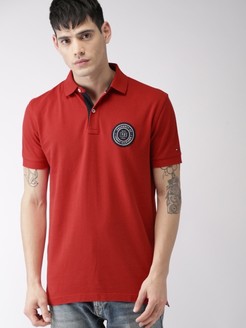 

Tommy Hilfiger Men Red Solid Polo Collar T-shirt