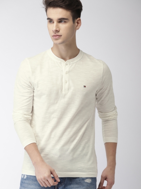 

Tommy Hilfiger Men Off-White Slim Fit Solid Henley Neck T-shirt