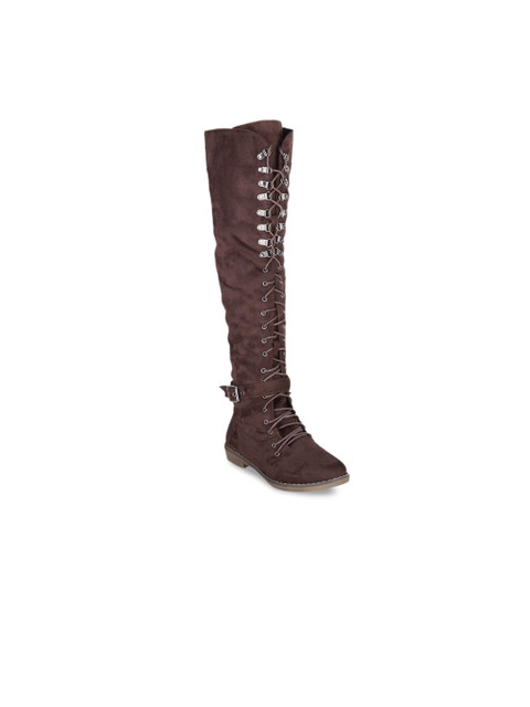 

SHUZ TOUCH Women Brown Solid Heeled Boots