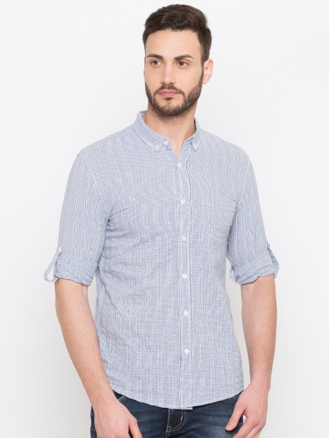 

Globus Men Blue & White Slim Fit Checked Casual Shirt
