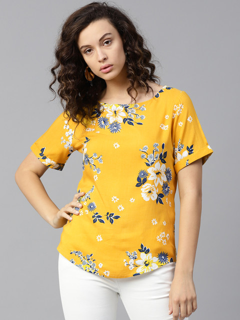 

Femella Women Yellow Printed Top