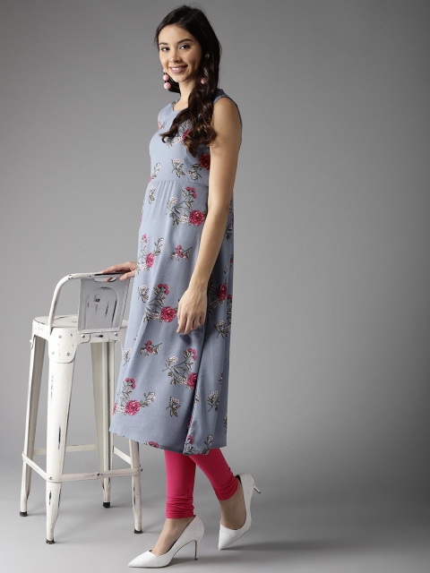 

HERE&NOW Women Blue & Pink Printed Kurta with Churidar
