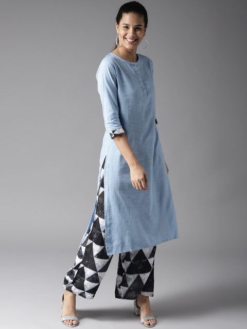

HERE&NOW Women Blue & Black Solid Kurta with Palazzos
