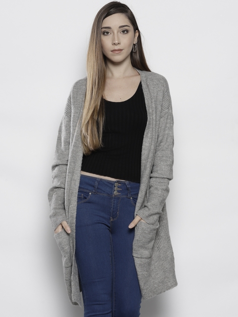 

DOROTHY PERKINS Women Grey Melange Solid Front-Open Sweater