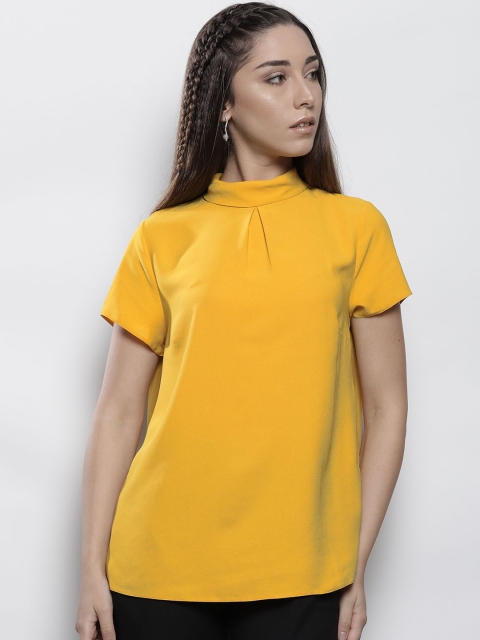 

DOROTHY PERKINS Women Mustard Yellow Solid Styled Back Top