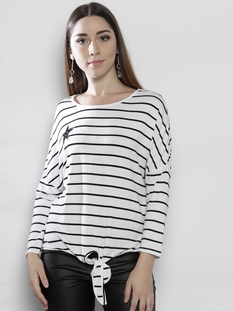 

DOROTHY PERKINS Women White & Black Striped Top