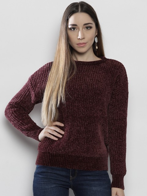 

DOROTHY PERKINS Women Burgundy Self Design Pullover