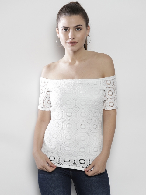 

DOROTHY PERKINS Women White Lace Bardot Top