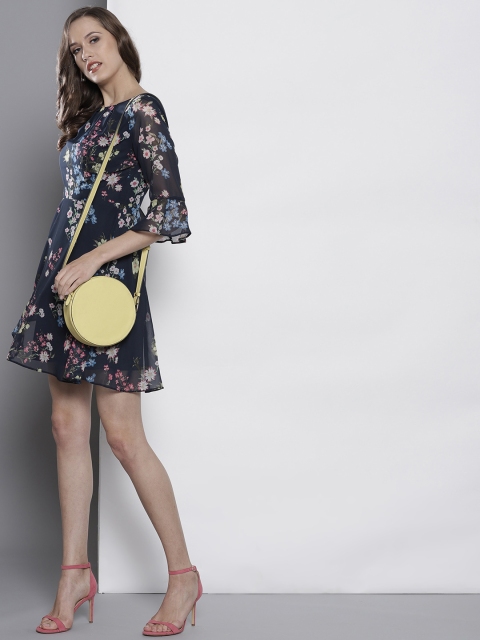 

DOROTHY PERKINS Women Navy Blue Floral Print Fit and Flare Dress