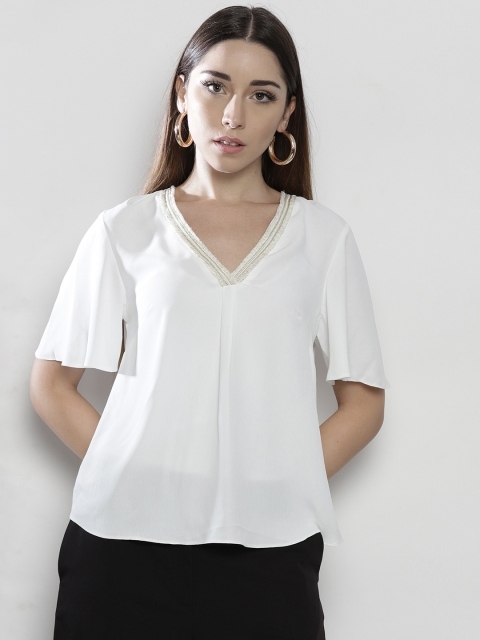 

DOROTHY PERKINS Women Petite White Semi-Sheer A-Line Top