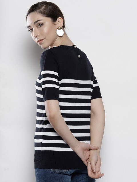 

DOROTHY PERKINS Women Navy & White Striped Sweater Top, Navy blue