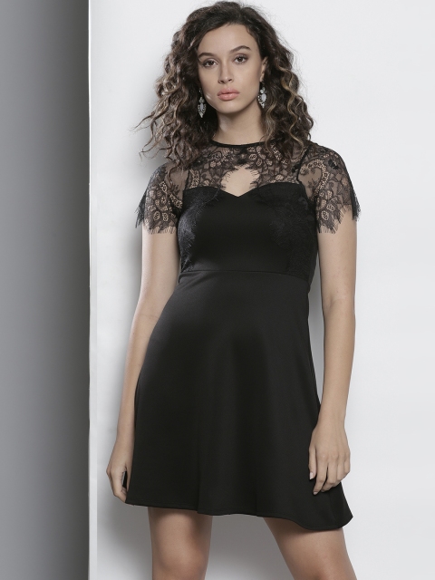 

DOROTHY PERKINS Women Petite Black Solid Fit and Flare Dress