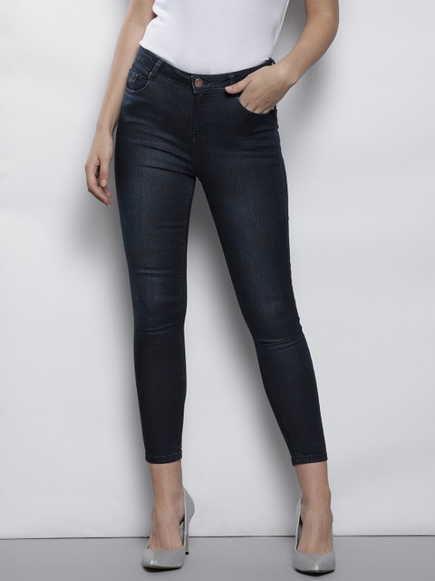 

DOROTHY PERKINS Women Petite Navy Blue Regular Fit Mid-Rise Clean Look Stretchable Cropped Jeans
