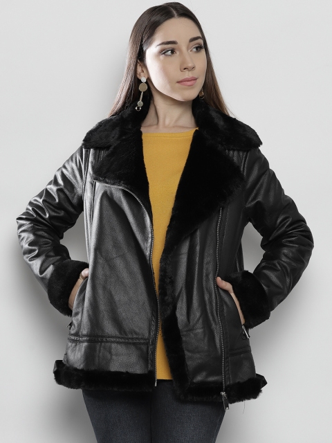 

DOROTHY PERKINS Women Black Solid Asymmetric Closure Biker Jacket
