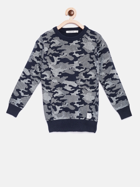 

Octave Boys Navy Blue & Off-White Camouflage Print Pullover