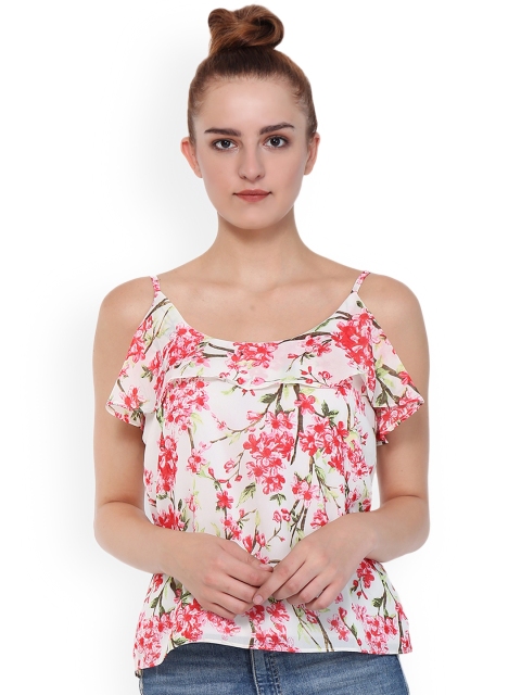 

Purple State Women White & Red Printed A-Line Top
