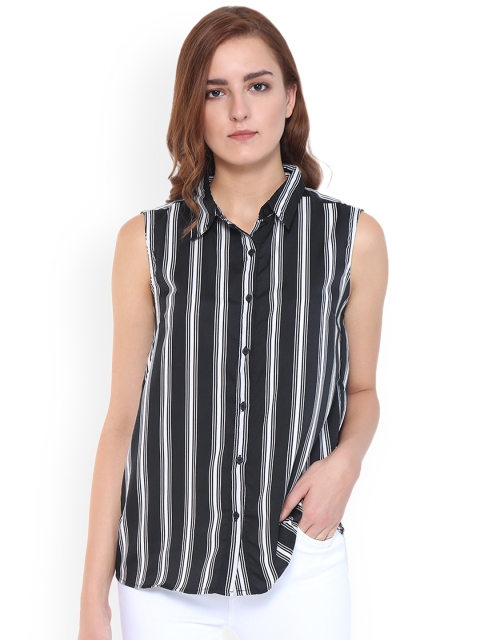 

Purple State Women Black & White Striped Regular Fit Casual Shirt