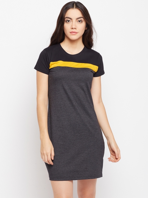 

The Dry State Women Grey & Black Colourblocked T-shirt Dress