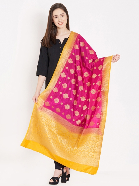 

Dupatta Bazaar Pink & Orange Banarasi Silk Blend Woven Design Dupatta