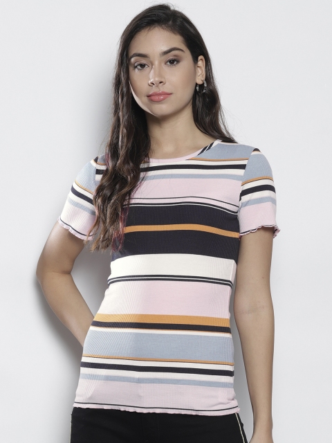 

DOROTHY PERKINS Women Navy Blue & Pink Striped Top