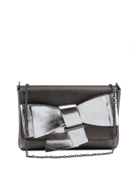 

Kazo Women Black & Silver-Toned Solid Bow Detail Clutch