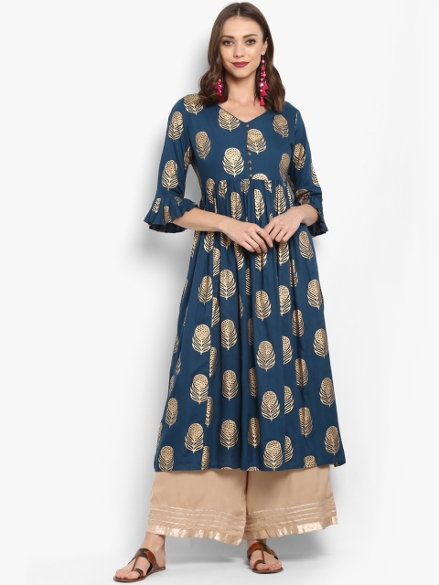 

Varanga Women Blue & Beige Printed Kurta with Palazzos