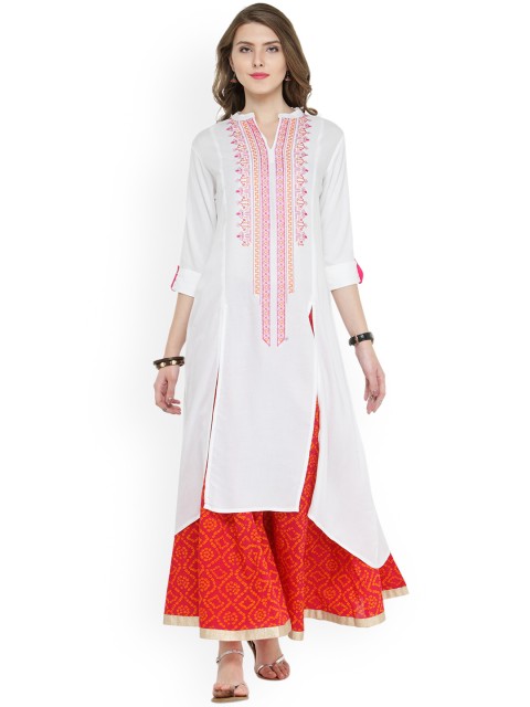 

Varanga Women White & Pink Embroidered Kurta with Palazzos