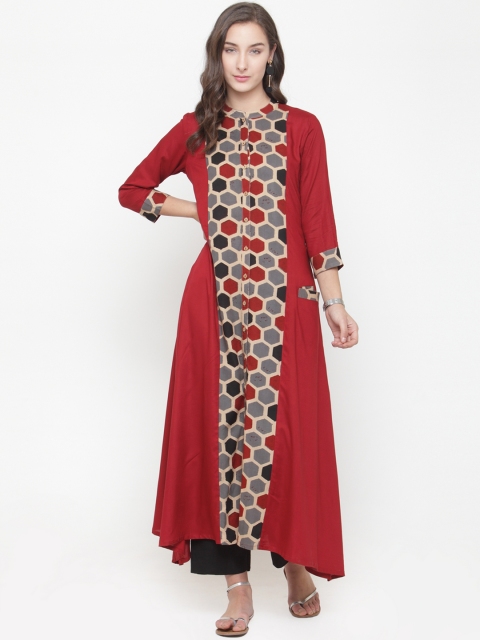 

Varanga Women Red & Grey Printed Kurta with Pyjamas