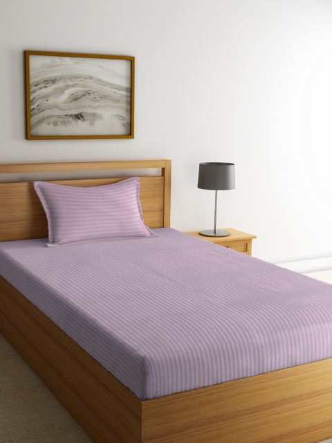 

BIANCA Purple Striped Flat 210 TC Cotton 1 Single Bedsheet with 1 Pillow Cover