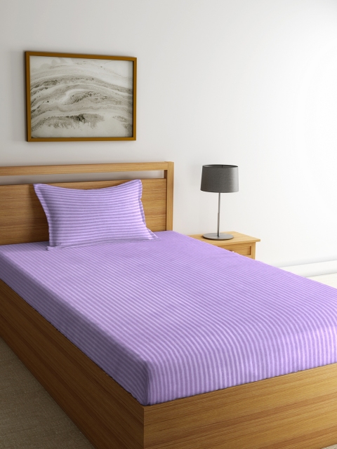 

BIANCA Lavender Striped Flat 210 TC Cotton 1 Single Bedsheet with 1 Pillow Cover