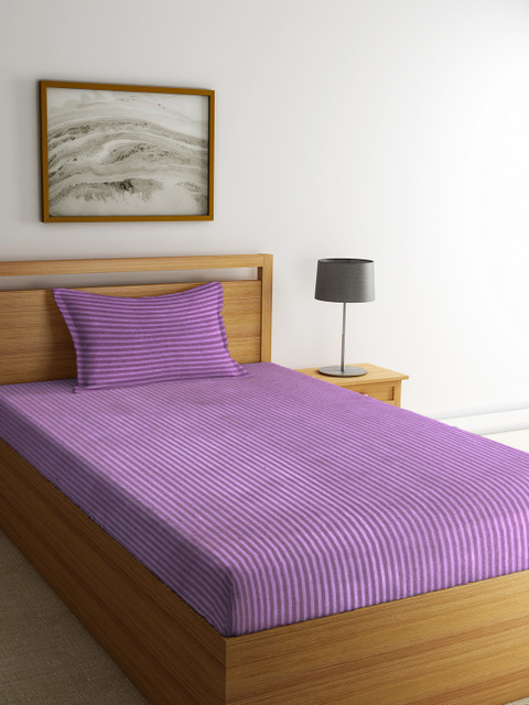 

BIANCA Purple Striped Flat 210 TC Cotton 1 Single Bedsheet with 1 Pillow Cover