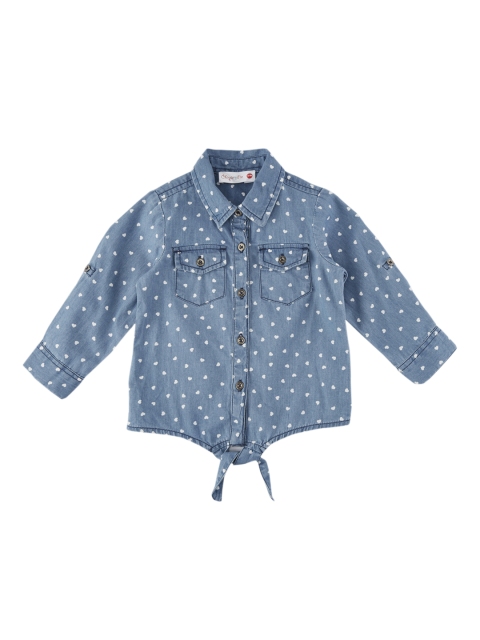 

Chirpie Pie by Pantaloons Girls Blue Printed Shirt Style Pure Cotton Top