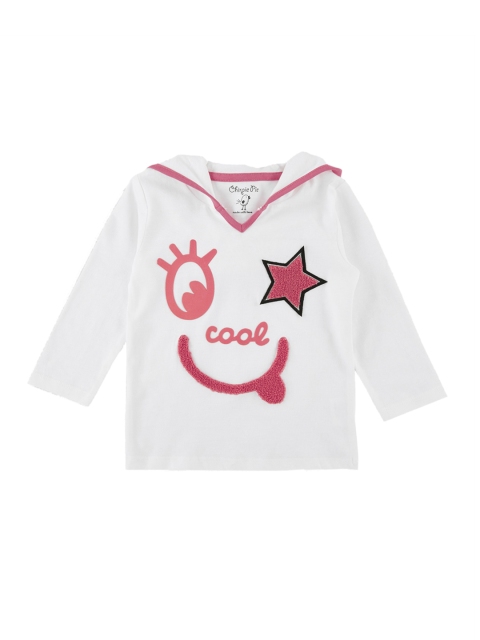 

Chirpie Pie by Pantaloons Girls White Printed Hooded Pure Cotton Top