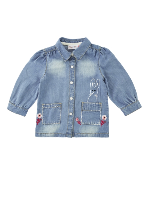 

Chirpie Pie by Pantaloons Girls Blue Printed Shirt Style Pure Cotton Top
