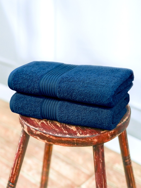 

swiss republic Set of 2 Navy 630 GSM Cotton Bath Towels, Navy blue