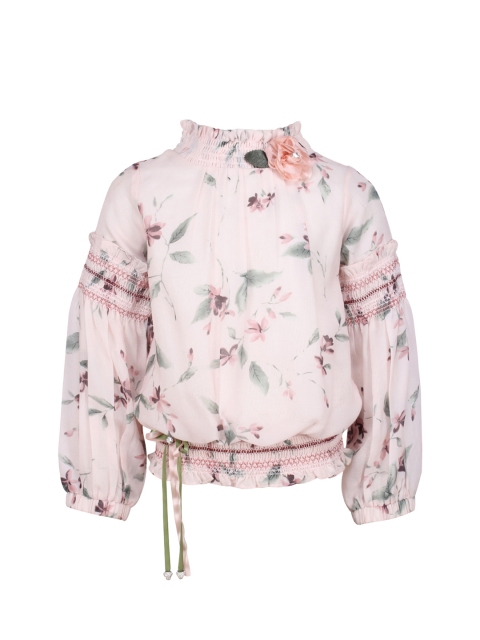 

CUTECUMBER Girls Peach-Coloured Printed Blouson Top