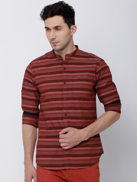 

LOCOMOTIVE Men Rust & Maroon Slim Fit Striped Casual Shirt