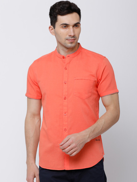 

LOCOMOTIVE Men Coral Orange Slim Fit Solid Casual Shirt