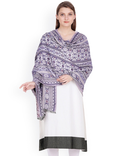 

Anekaant Women Navy Blue & Grey Woven Design Jacquard Shawl
