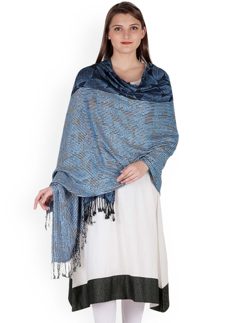 

Anekaant Women Blue & Black Woven Design Jacquard Shawl
