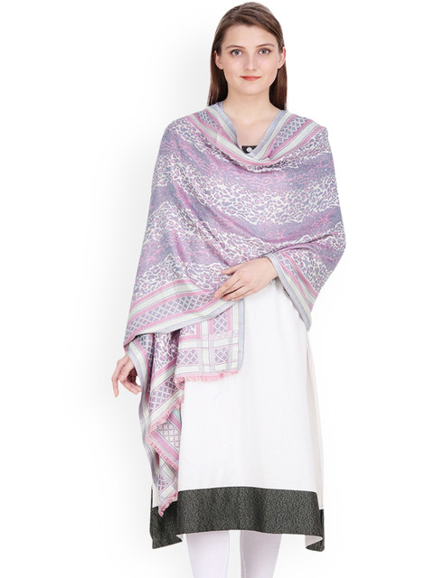

Anekaant Off White & Purple Woven Design Shawl