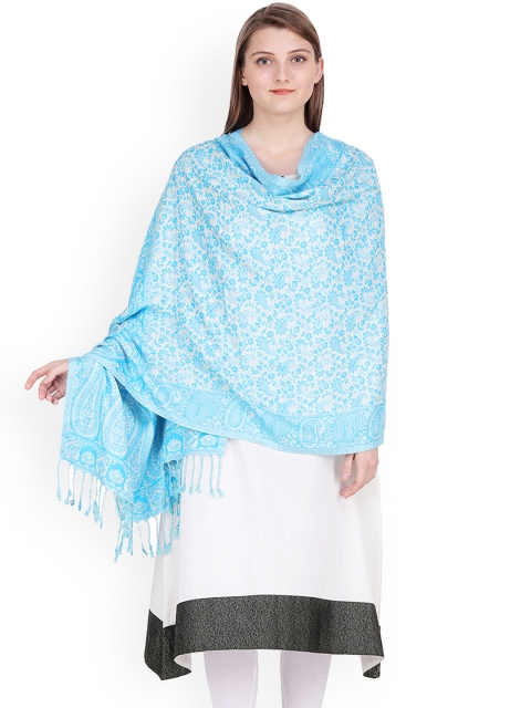 

Anekaant Women Blue & White Woven Design Jacquard Reversible Shawl