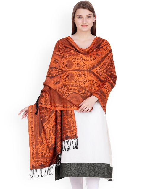 

Anekaant Women Orange & Rust Woven Design Jacquard Shawl