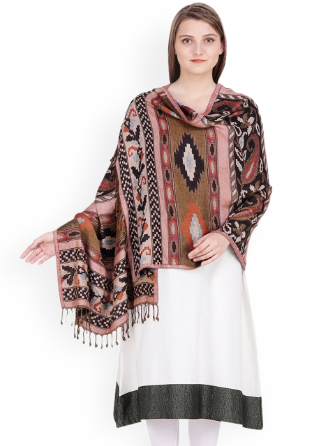 

Anekaant Women Brown & Peach-Coloured Woven Design Shawl