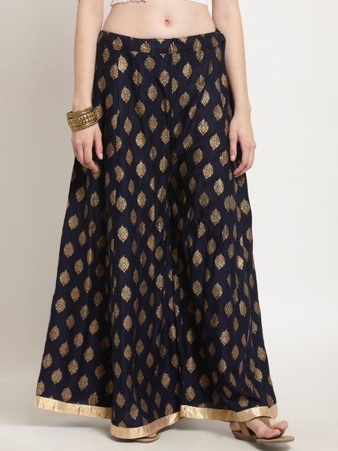 

Castle Women Navy Blue & Gold-Toned Printed Flared Palazzos