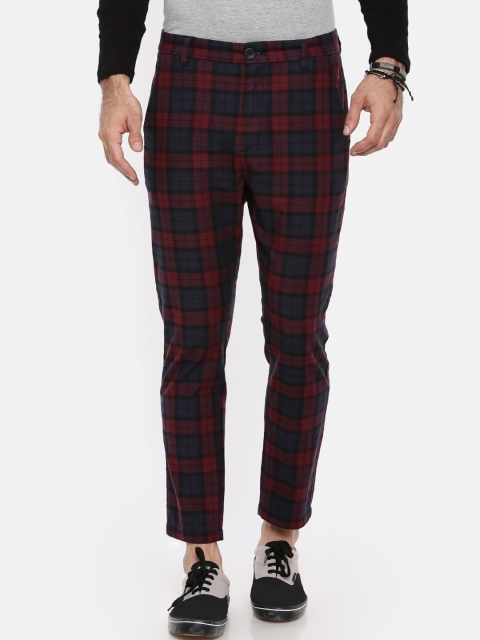 

Breakbounce Men Red & Navy Blue Slim Fit Solid Chinos