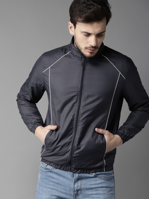 

HERE&NOW Men Navy Blue Solid Bomber Jacket